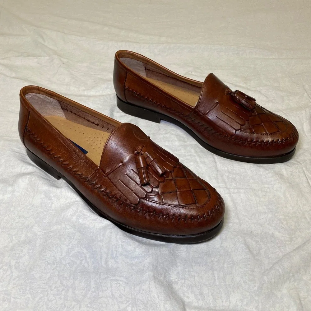 Giorgio Brutini Milan Brown Leather Tassel Loafers Men's 12 EEE Woven Toe